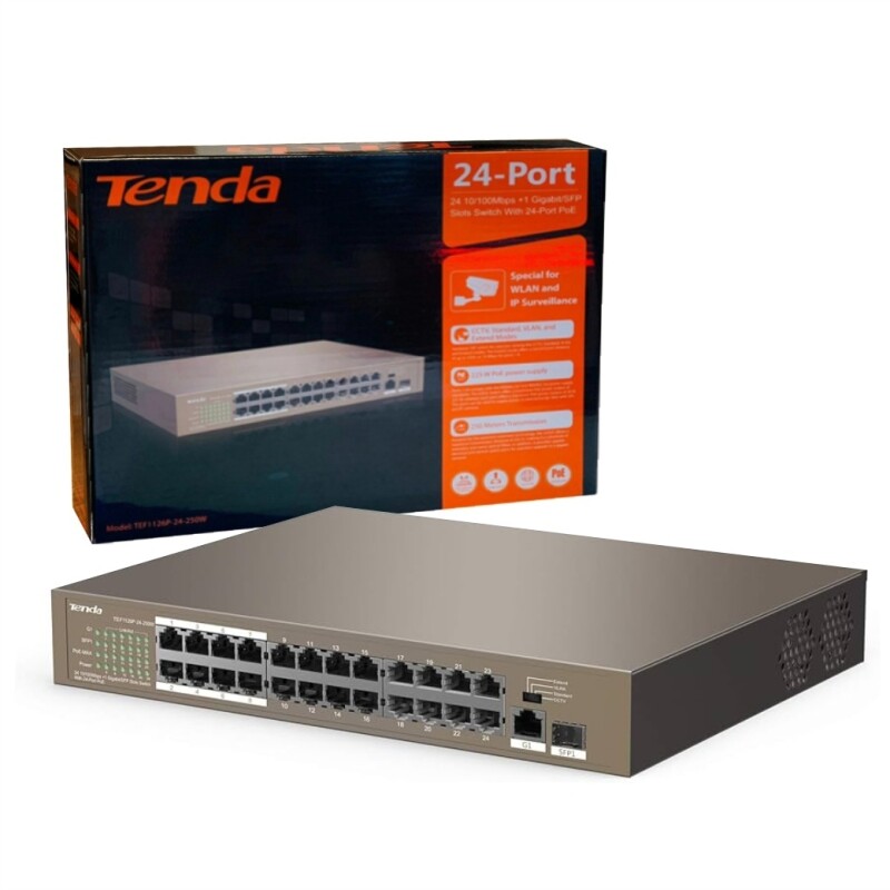 Switch Tenda PoE 24 puertos 250W Switch Tenda PoE 24 puertos 250W