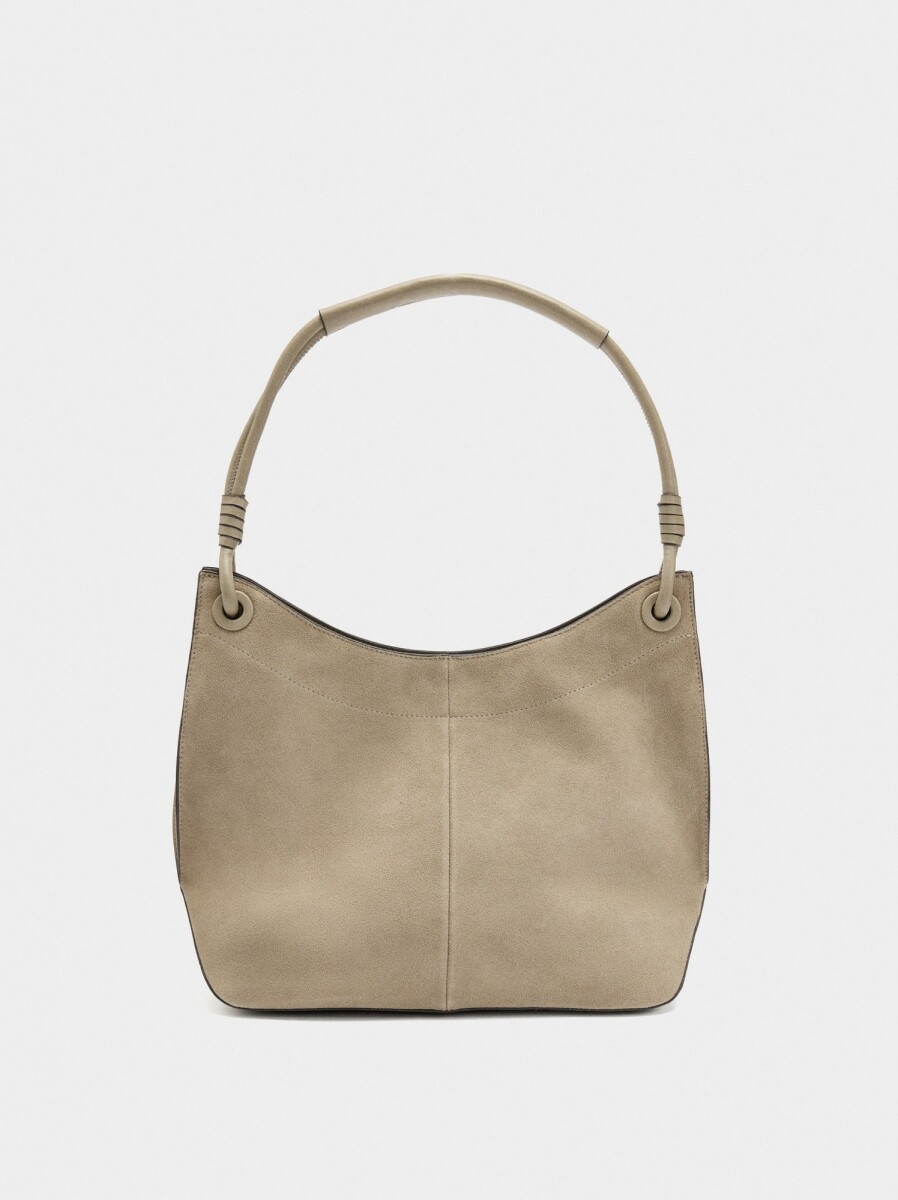 Bolso De Hombro Con Detalles De Piel - taupe 