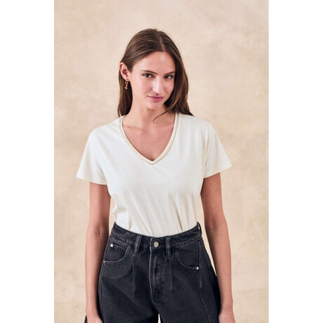 Remera Escote V Metalizado Crudo