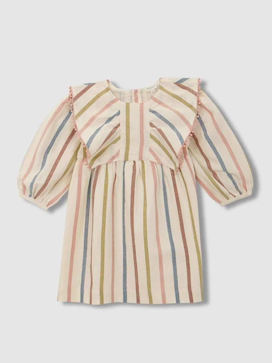 Vestido De Rayas Con Volante Crudo