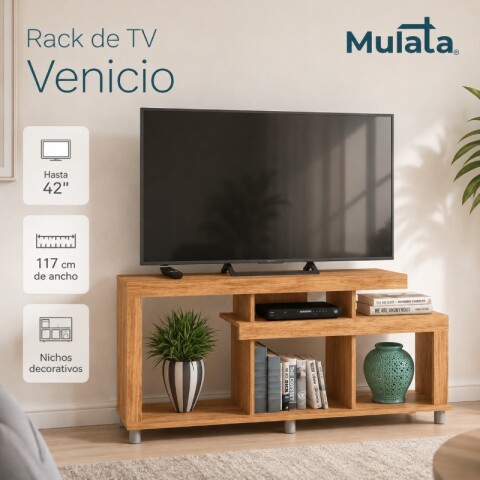Rack TV Venicio hasta 42" Living Moderno 117cm - MDP 15mm con Nichos y Patas - Color Cinamomo Rack TV Venicio hasta 42" Living Moderno 117cm - MDP 15mm con Nichos y Patas - Color Cinamomo