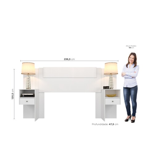 Respaldo y 2 Mesas de Luz Ajustables para Camas de 2 Plazas / Queen - Blanco Respaldo y 2 Mesas de Luz Ajustables para Camas de 2 Plazas / Queen - Blanco