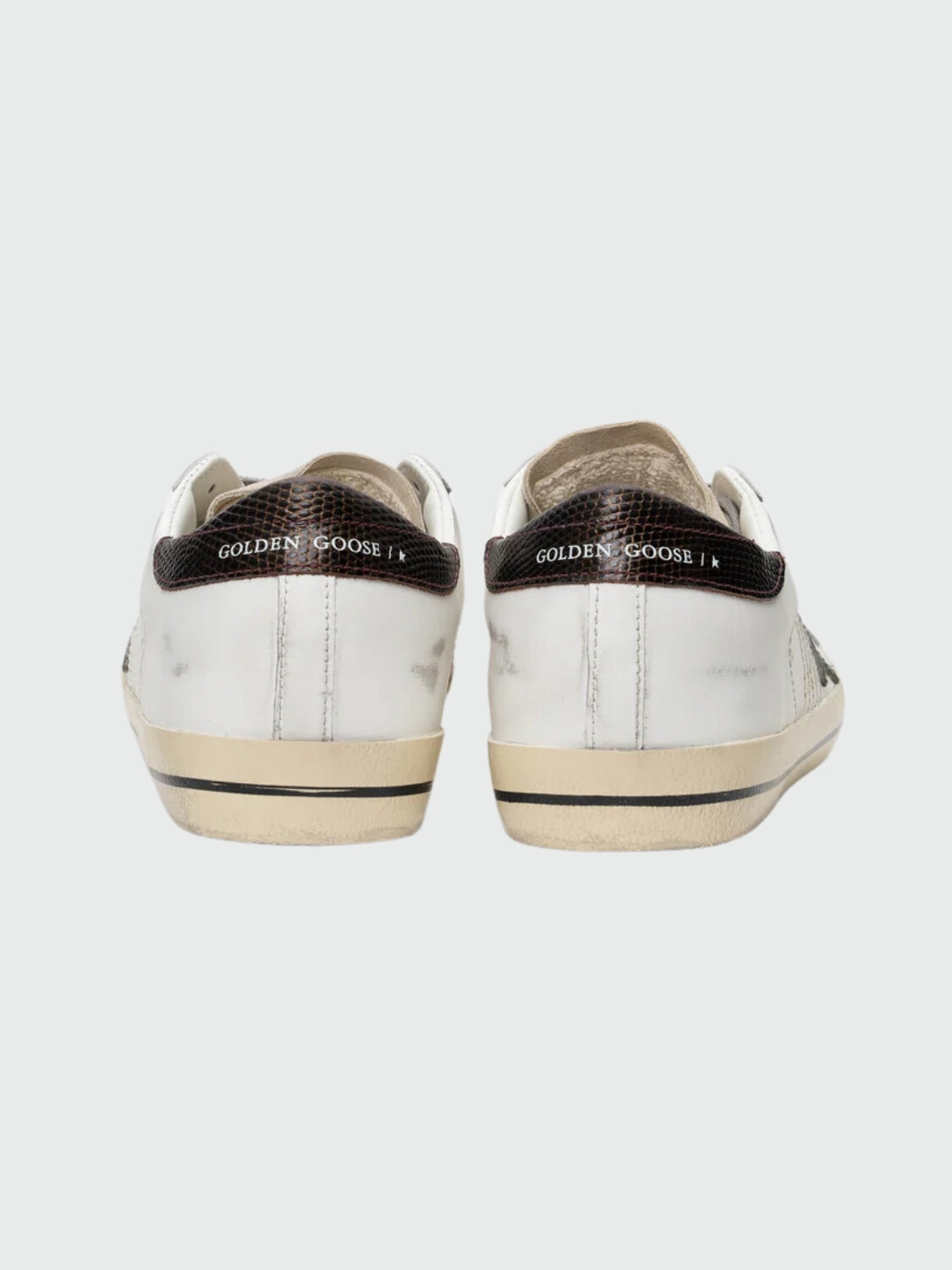 Golden Goose - SUPER-STAR IN WHTE LEATHER WITH GREEN STAR AND ANIMAL-PRINT HEEL TAB Blanco