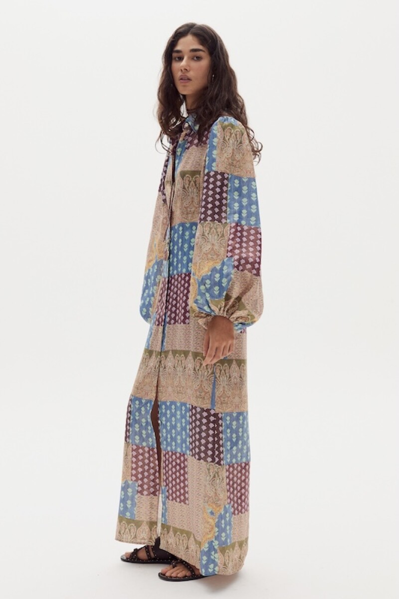 Vestido Claire en Lino metalizado Padma Gold Print