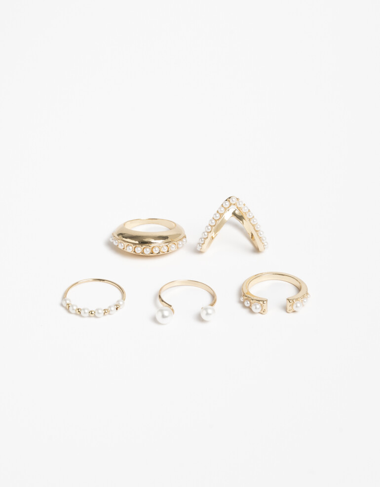 Sets Anillos Perlas Set De Anillos Con Perlas - Dorado