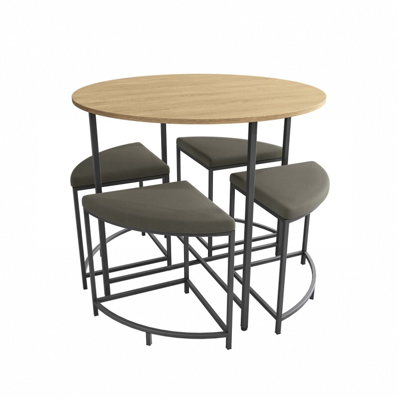 Mesa redonda 90 cms diámetro con 4 bancos Miel y Negro Mesa redonda 90 cms diámetro con 4 bancos Miel y Negro