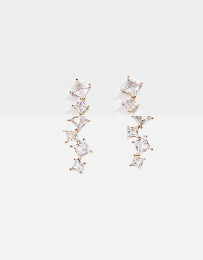 Aros Colgantes Cortos Strass Aros Colgantes Con Cubic - Dorado