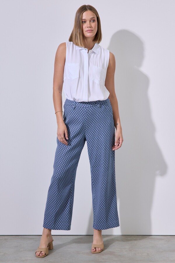 Pantalon Flores AZUL/BLANCO