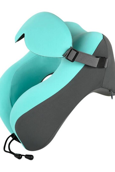 Set Almohada De Viaje Con Memoria + Tapa Ojos brio Turquesa y gris
