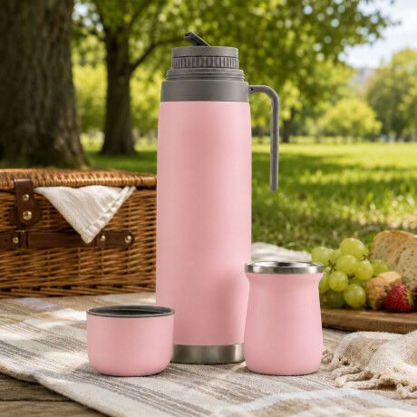 Set Matero Bologna Termo 1L + Mate Térmico Acero Inoxidable Rosa