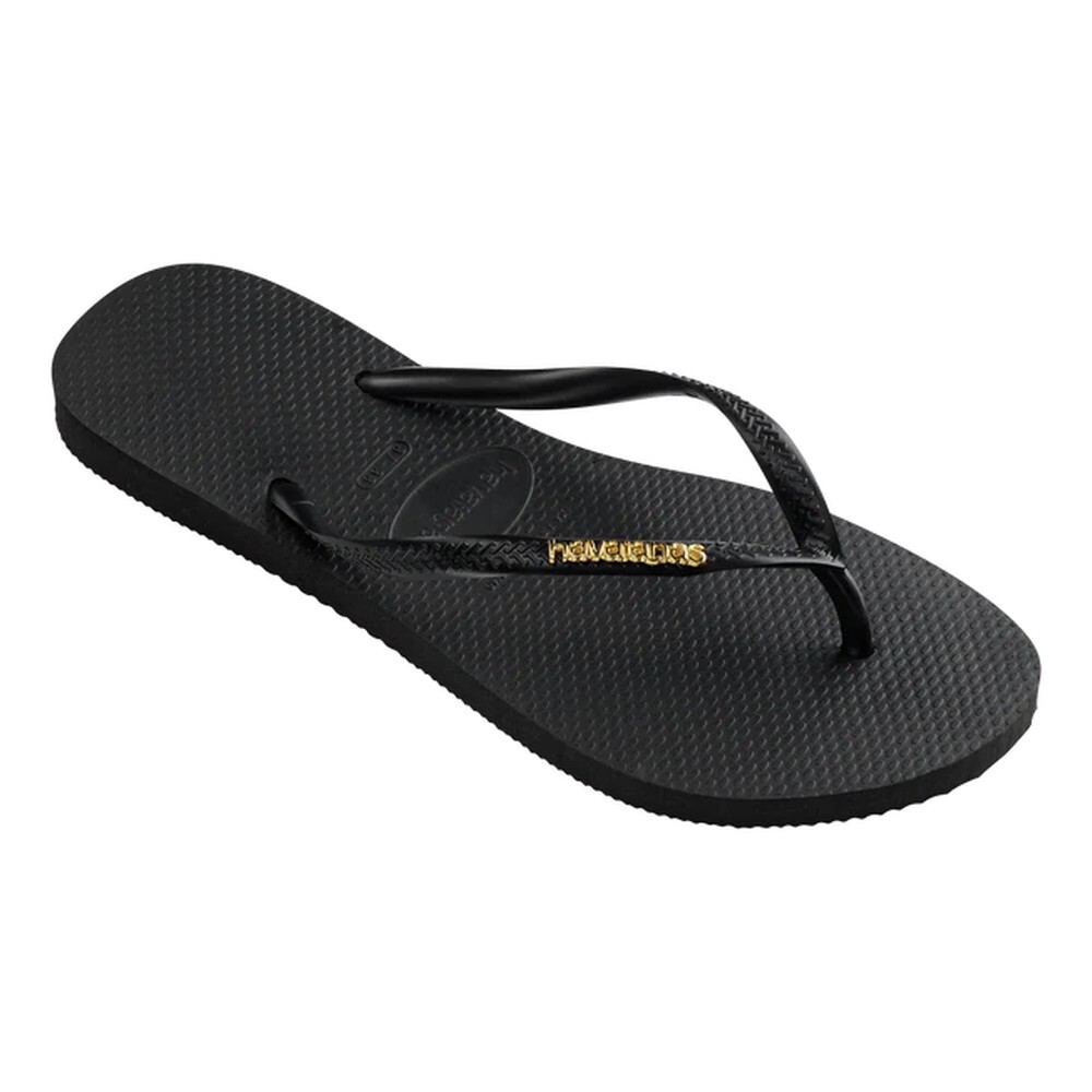 Sandalias Havaianas Slim Logo Metallic Mujer Negro/Dorado