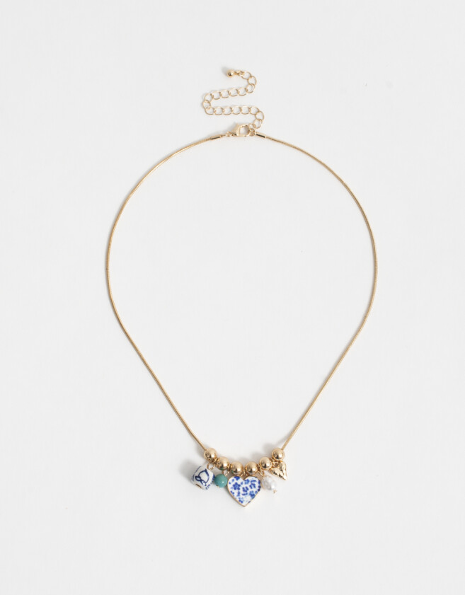 Collares Cortos Azul Collar Corto Multidijes - Dorado