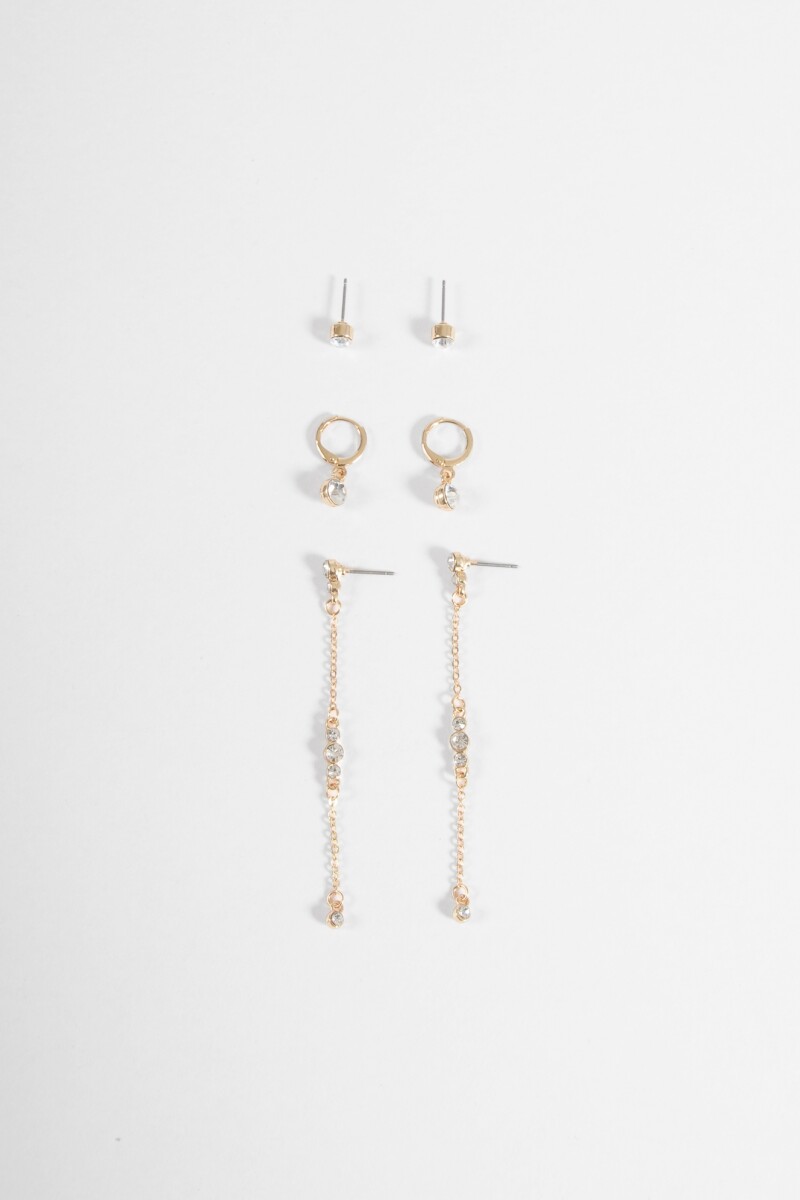 Set de 3 caravanas strass dorado