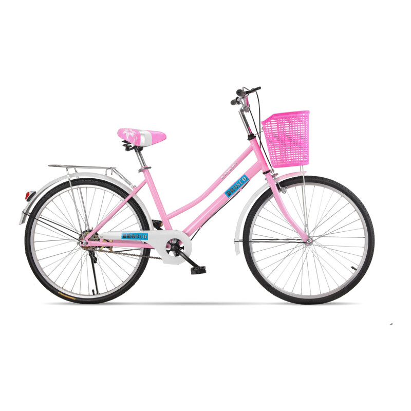 Bicicleta Playera Paseo Dama Rodado 26 + Bolso + Parrilla Rosa