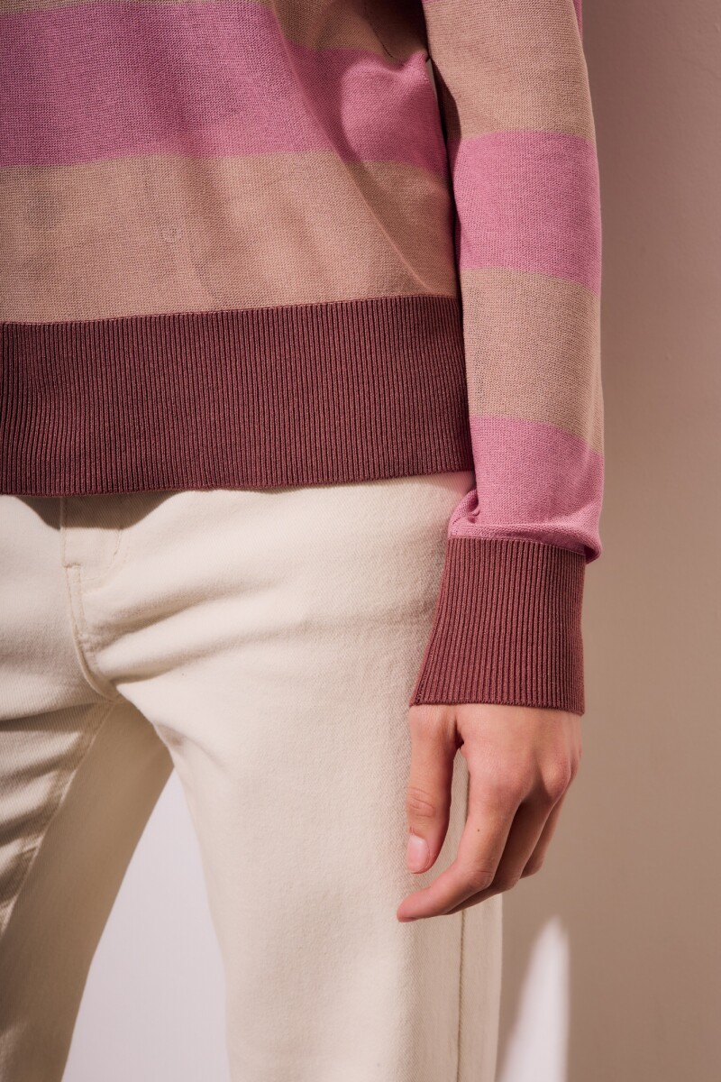 Sweater Polo Rayado Rosa