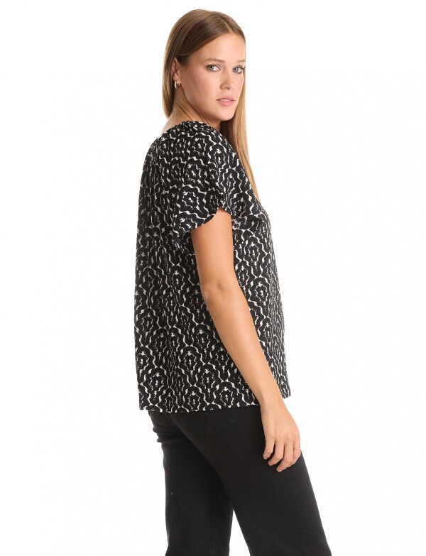 Blusa Print Frunces NEGRO/BLANCO