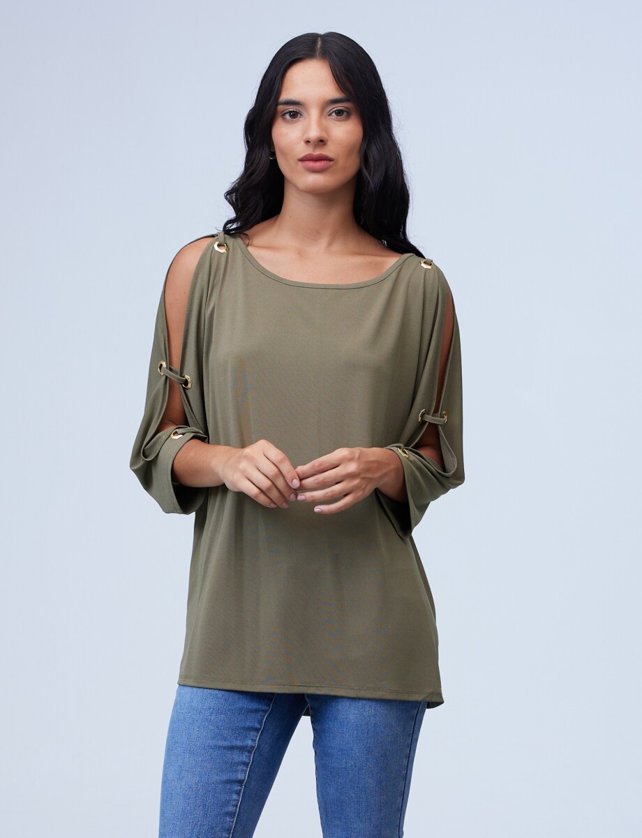 Blusa Oversize Manga Aros - Oliva 