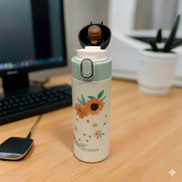 Vaso Térmica Acero inoxidable Botella 300ml Diseño Floral Color Amarillo