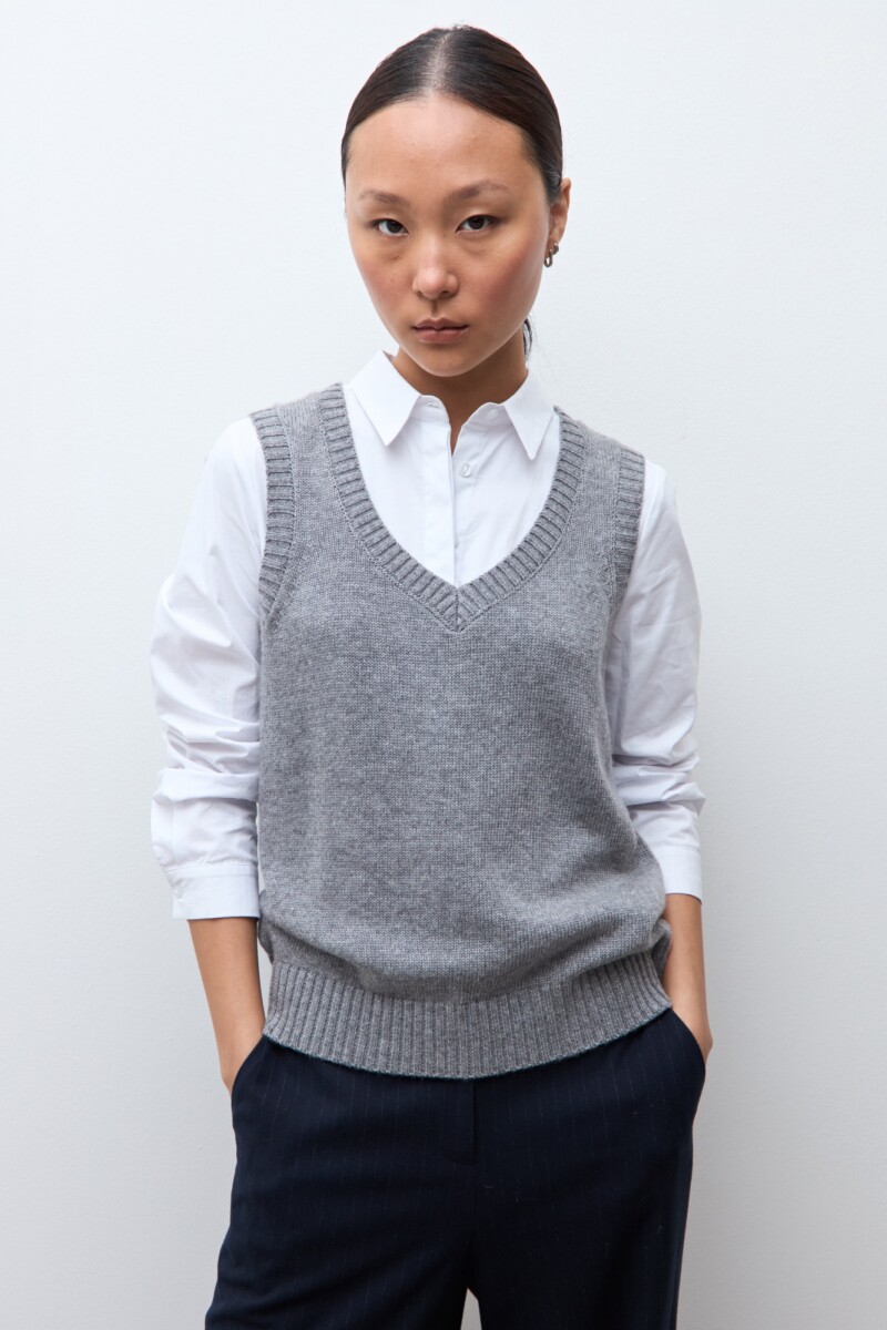 Chaleco escote V gris melange
