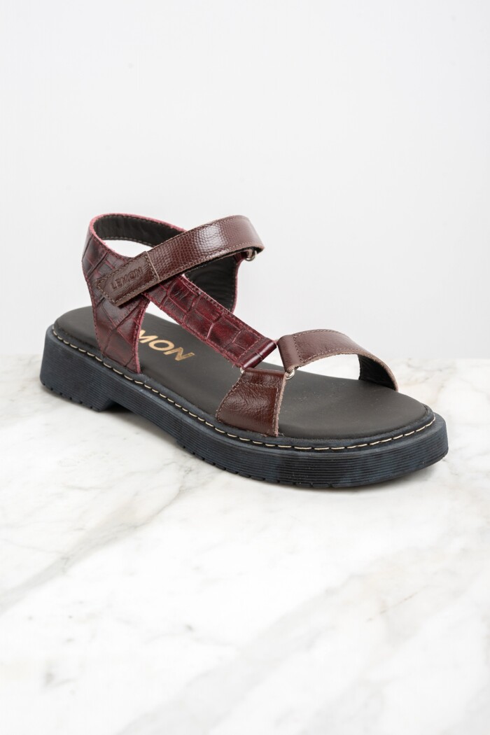 Sandalia Cuero Combinada Bordeaux