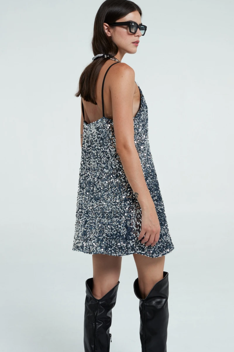 vestido corto lentejuelas Plata