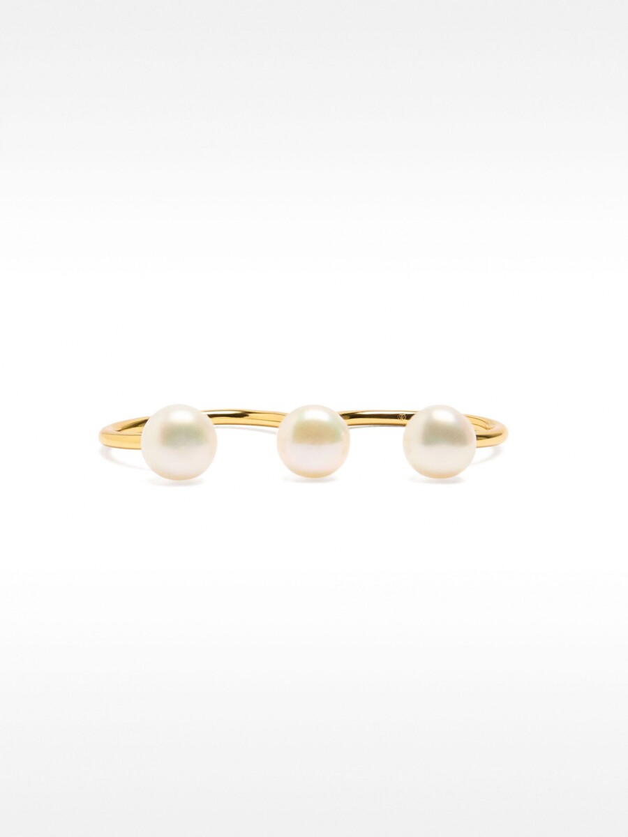 Anillo Doble Con Perlas De Agua Dulce - Plata De Ley 925 dorado