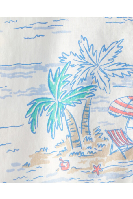 Monito corto de algodón, cuello camisero, diseño tropical Monito corto de algodón, cuello camisero, diseño tropical