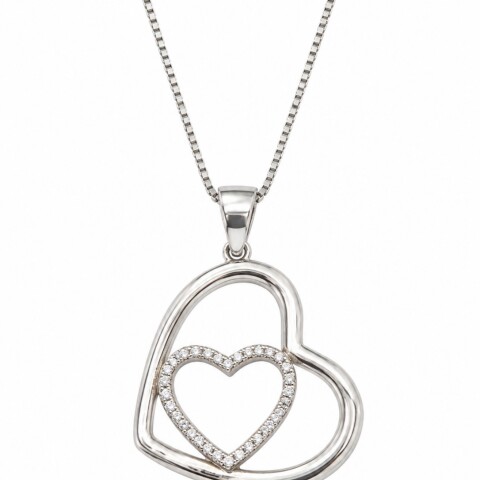 Cadena y colgante doble corazón con zirconias blancas Cadena y colgante doble corazón con zirconias blancas