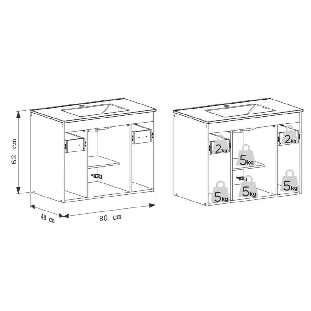Mueble de baño suspendido Anturio Blanco 80cm bacha loza Mueble De Baño Suspendido Anturio Blanco 80cm Bacha Loza