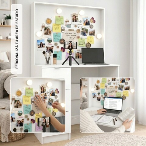 Tocador de Maquillaje Vanity Para Personalizar 3 Cajones y Porta Lámparas (Sin Espejo) - Blanco Tocador de Maquillaje Vanity Para Personalizar 3 Cajones y Porta Lámparas (Sin Espejo) - Blanco