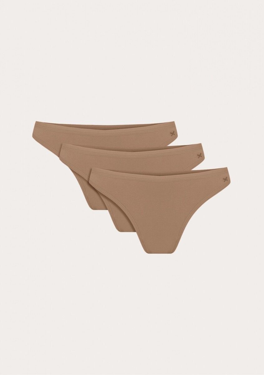CONJUNTO DE 3 BOMBACHAS TIPO TANGA DE TELA DE MALLA - BEIGE 