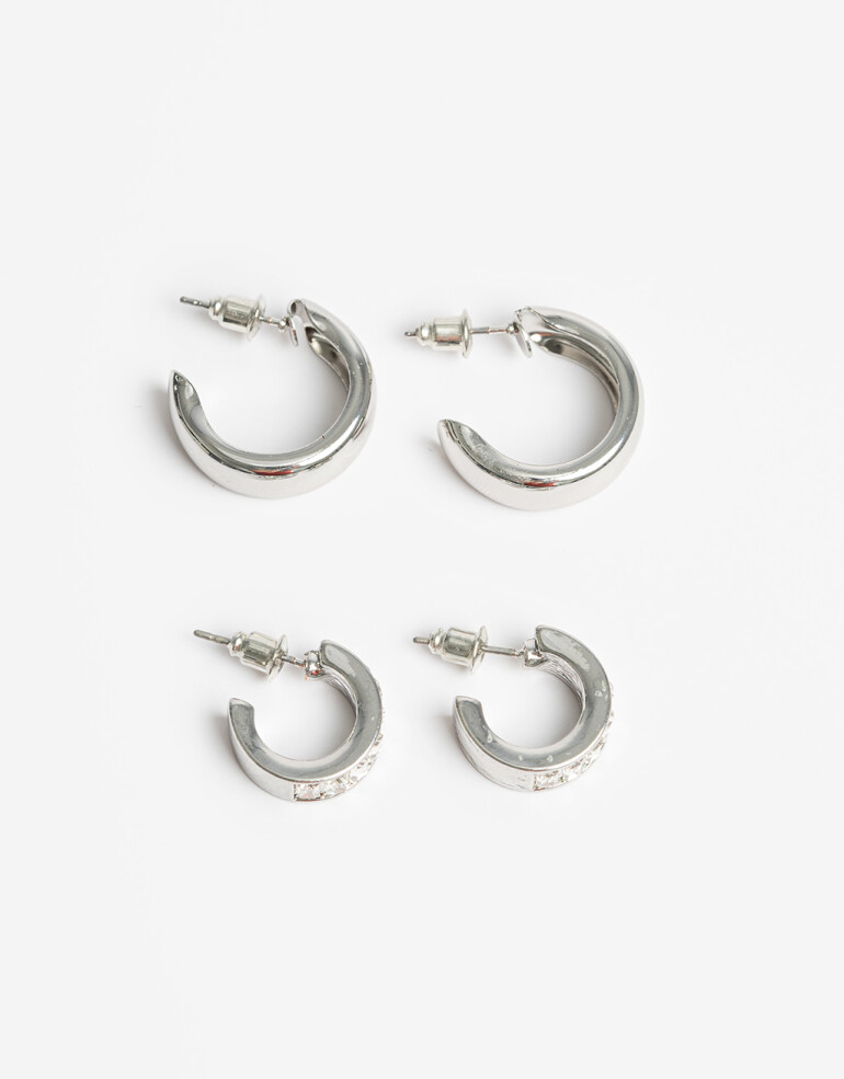 Aros Argollas Set Strass Set De Argollas Night - Cristal