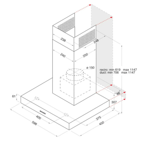 Campana De Pared Ariston Ahbs6.7fllx 60 Cm CAMPANA ARISTON AHBS6.7FLLX 60CM INOX