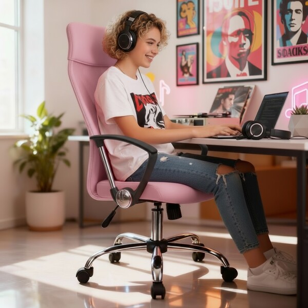 Silla de escritorio Oficina Sillon Ejecutiva Ergonomica giratoria Tela Mesh IMBACK Color Rosa Claro Silla de escritorio Oficina Sillon Ejecutiva Ergonomica giratoria Tela Mesh IMBACK Color Rosa Claro