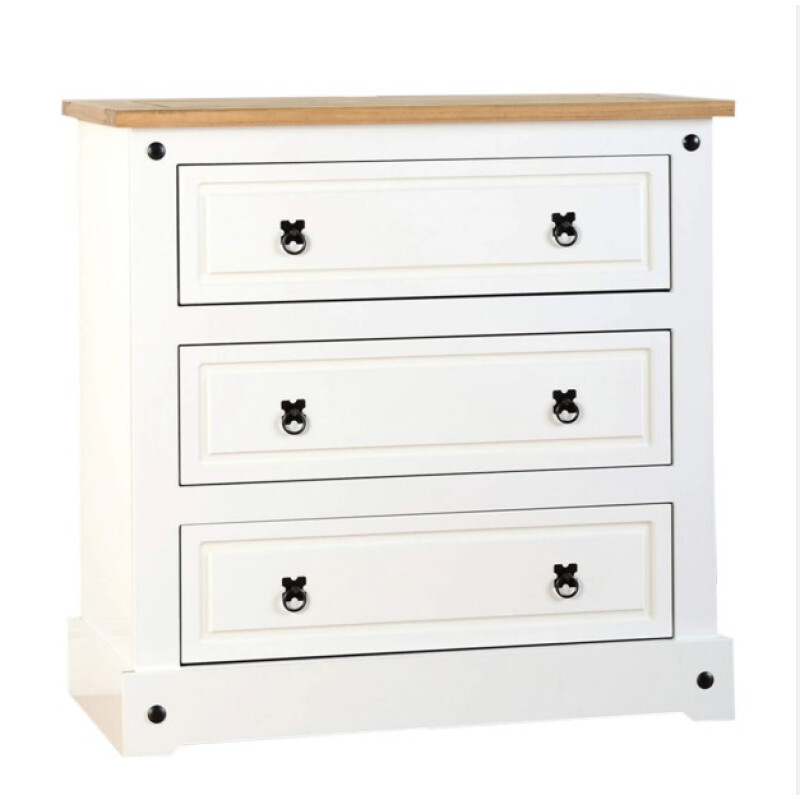 Cómoda Estilo Mexicano 3 Cajones Madera Maciza Blanco y Cera Natural Cómoda Estilo Mexicano 3 Cajones Madera Maciza Blanco y Cera Natural
