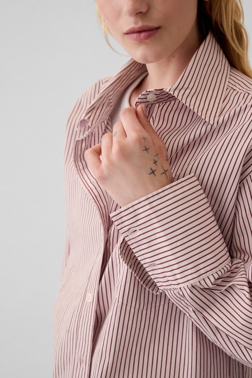 Camisa Big Shirt A Rayas Mujer Red Pink Stripe