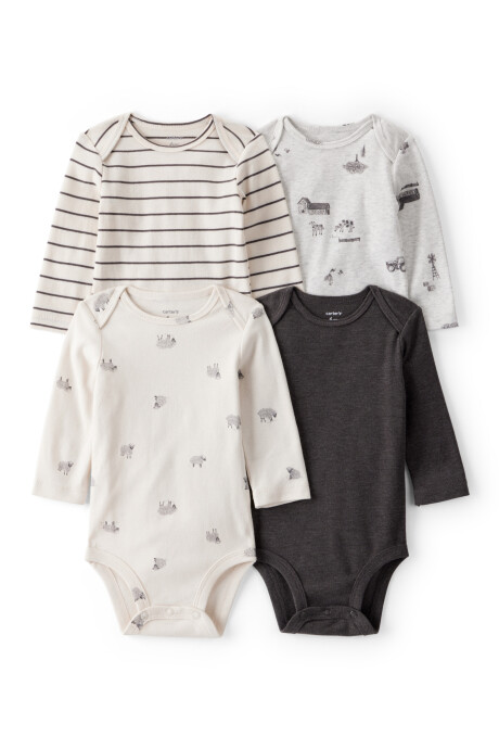Pack cuatro bodies de algodón, diseño granja Sin color
