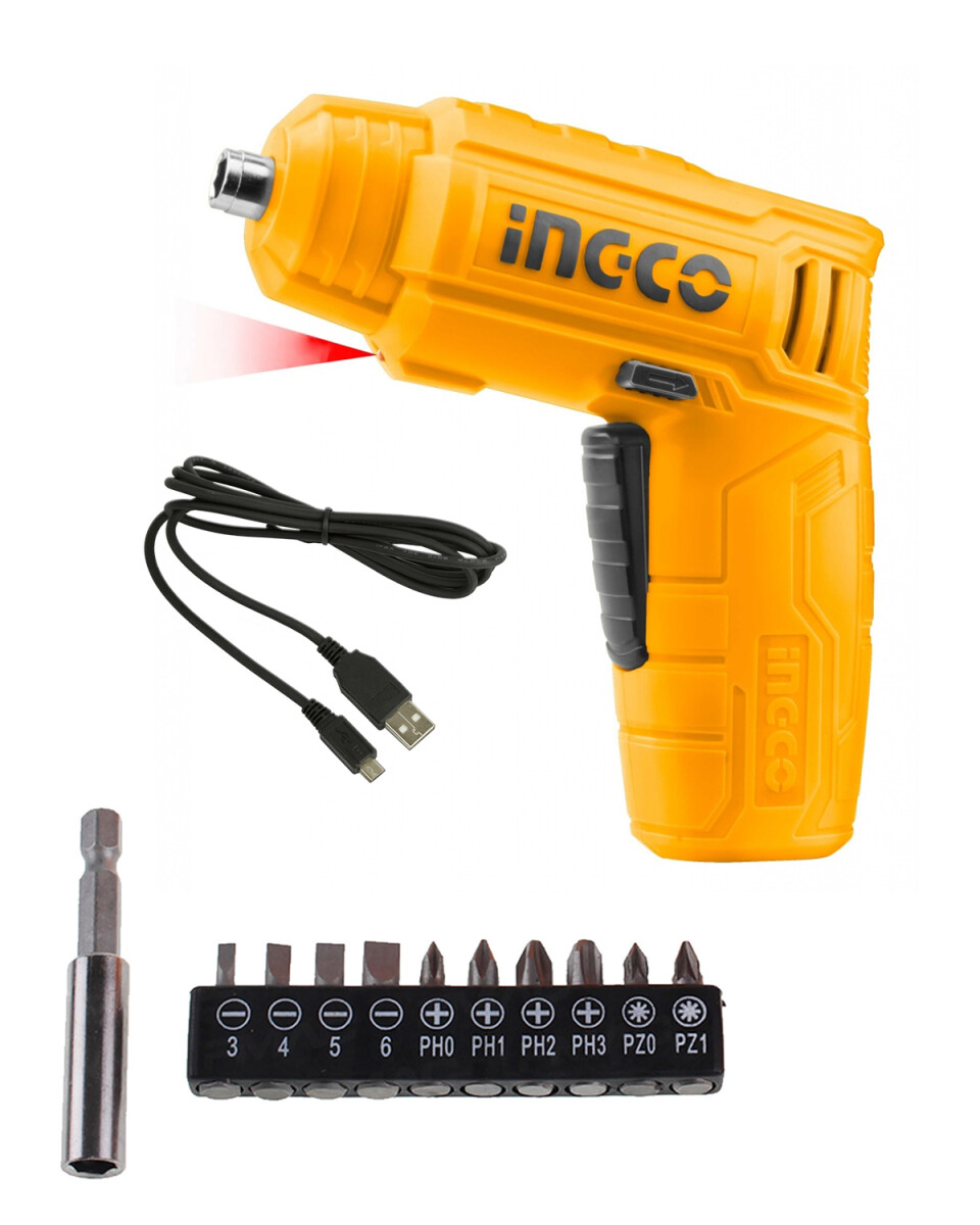 Atornillador destornillador Ingco a batería carga USB 4 volts con accesorios 