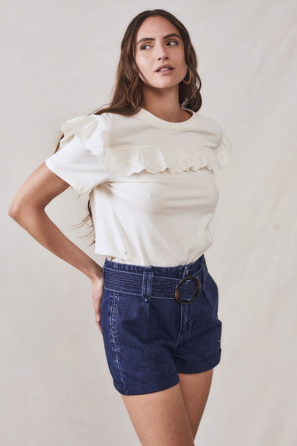 Remera Algodón Combinada Crudo