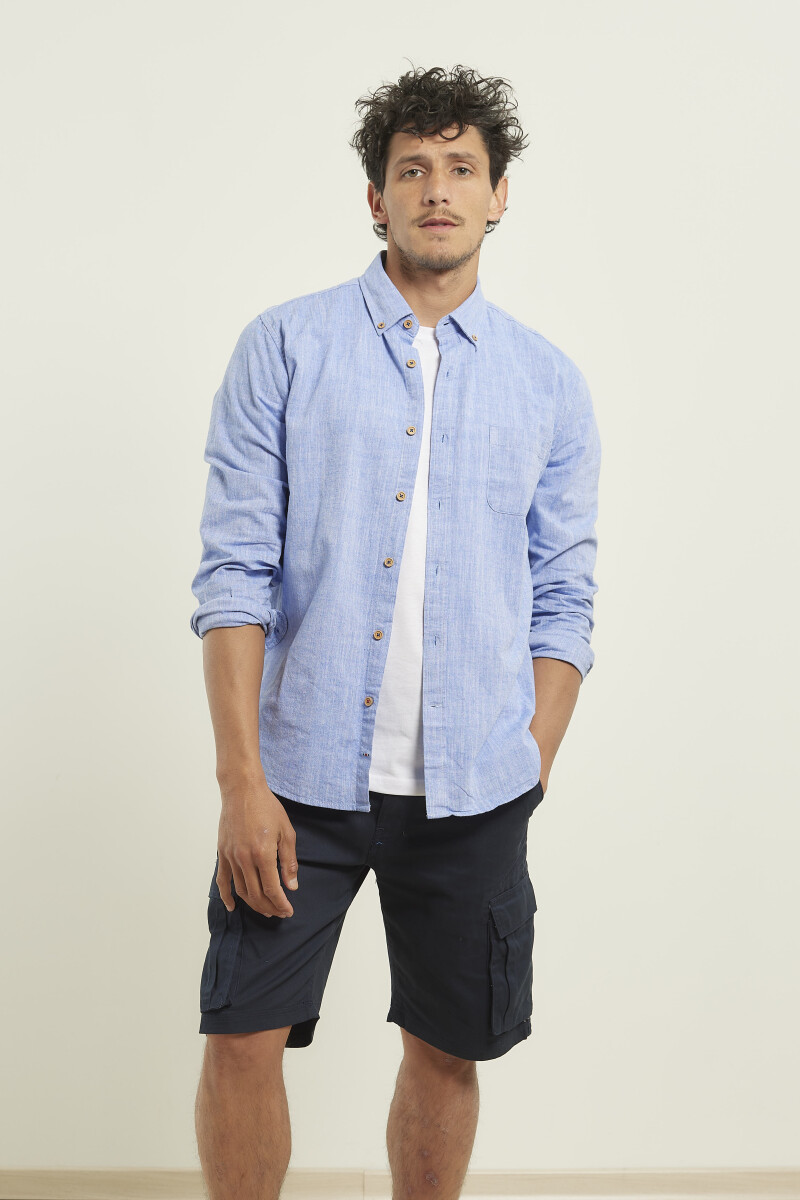 CAMISA HARRINGTON LABEL - Azul Melange 