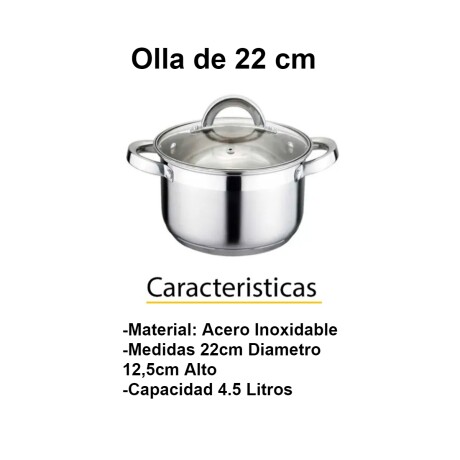 Set 3 Ollas Acero Inoxidable Con Tapas Vidrio Reforzadas Plateado