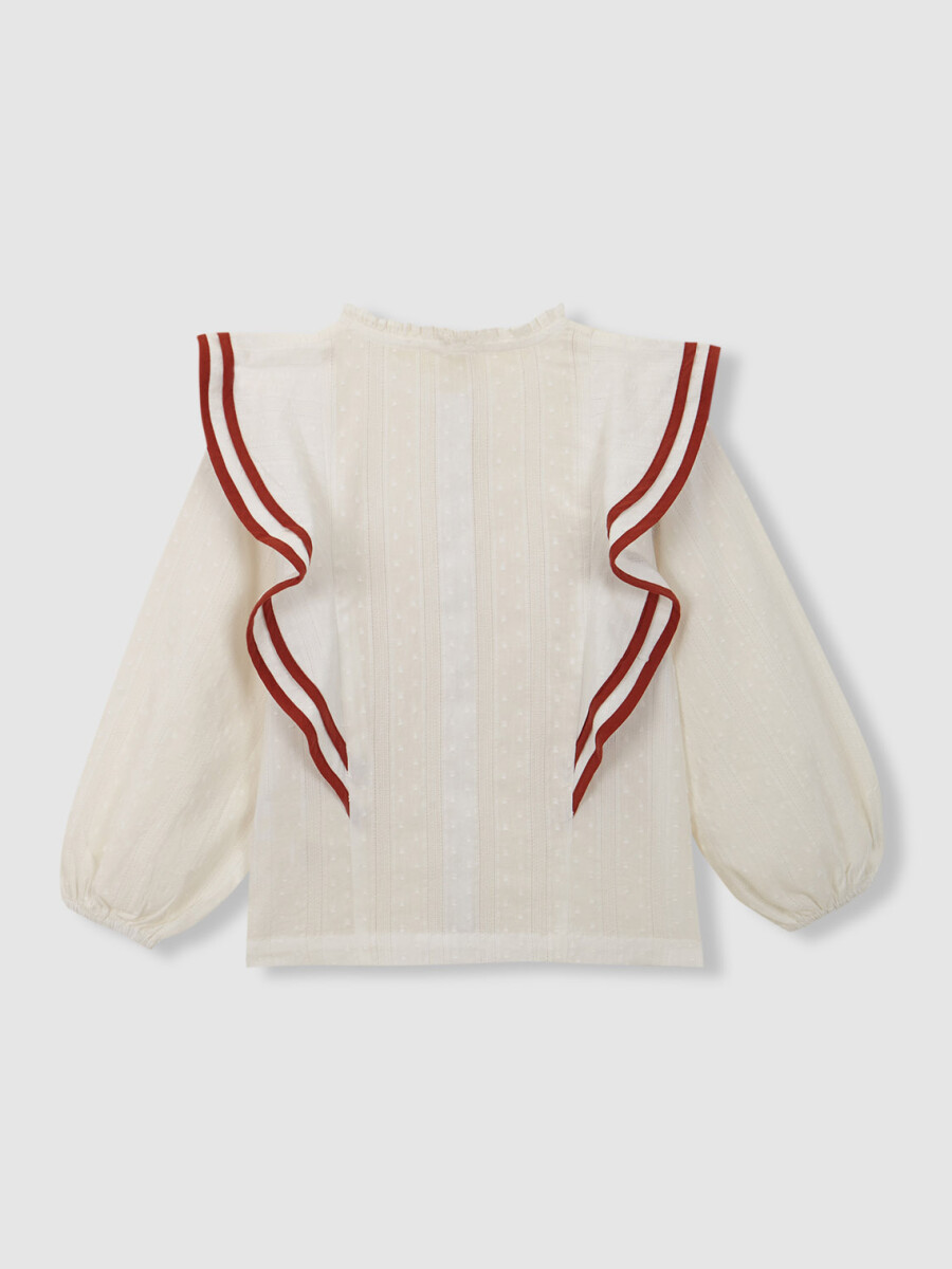 Blusa Volantes Con Contraste Blanco Roto
