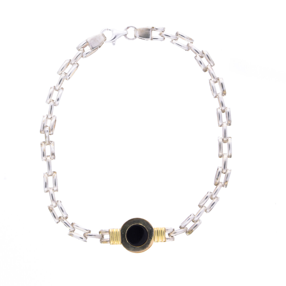Pulsera de plata 925 y double en oro 18 ktes con onix. 