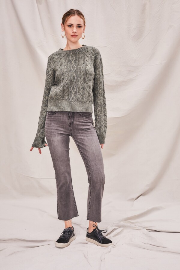 Sweater Textura Con Lurex Verde