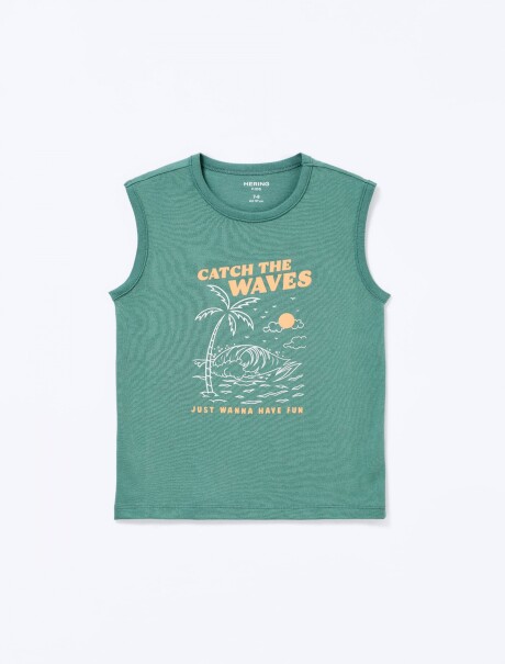 CAMISETA SIN MANGAS DE TEJIDO DE PUNTO CON ESTAMPADO VERDE