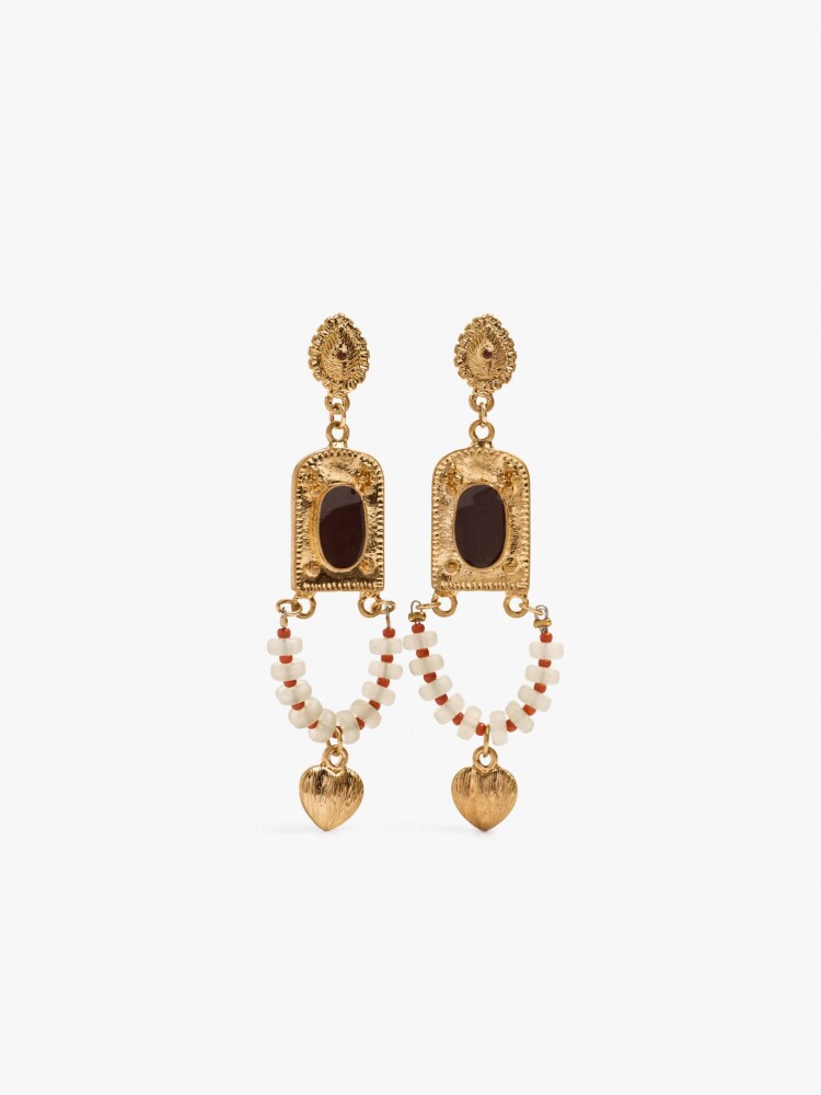 Pendientes Largos Cuentas De Vidrio Y Resina multicolor