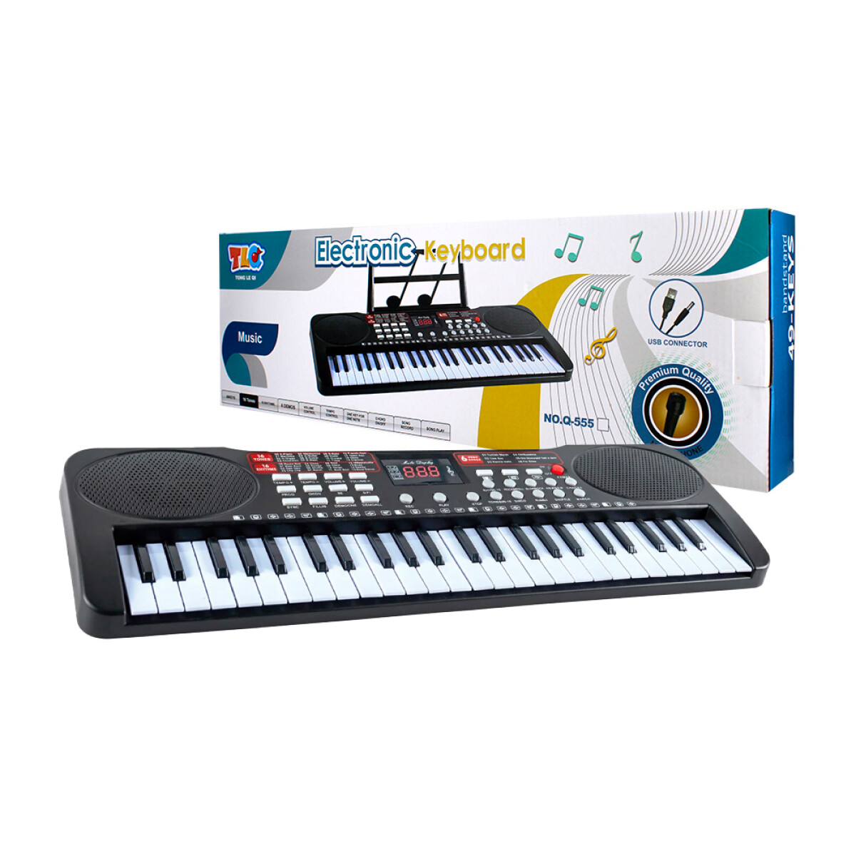 Órgano Electrónico para Niños 49 Teclas con Micrófono Q-555 - BLANCO-NEGRO 
