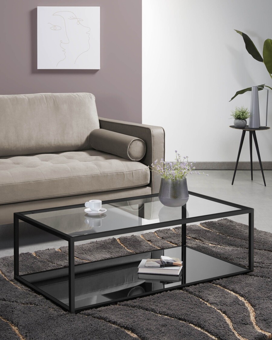 Mesa de centro Blackhill 110 x 60 cm cristal y acero acabado negro