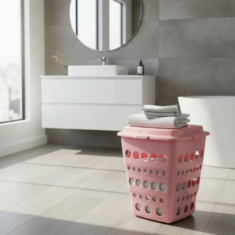 Cesto Canasto Ropa Calado Plástico con Tapa Paramount 55Lt Rosa