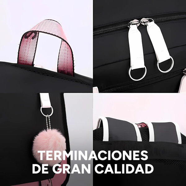 Pack x3 Mochila Kawaii Impermeable Usb Multuso Resistente Variante Color Rosa Negro
